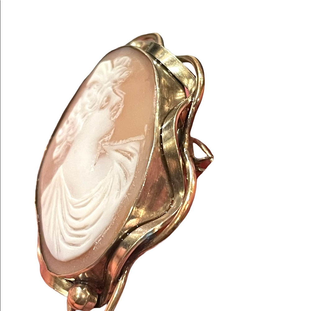 Antique Large 10k Gold Filled Shell Carnelian Shell Dianna Cameo 1850 Victorian - Picture 5 of 15